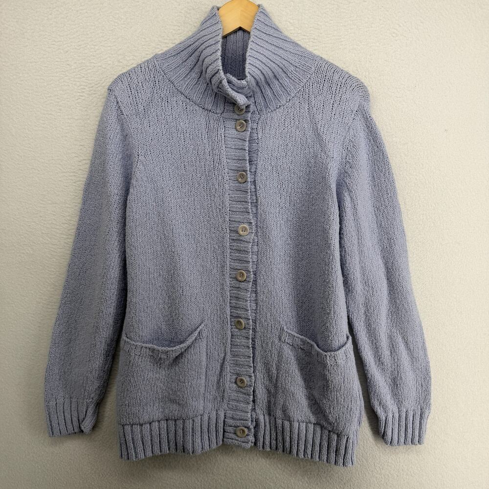EILEEN FISHER Sweater M Organic Cotton Cardigan High Collar Button Up Lavender